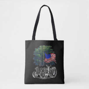 Vintage Farming Tractor American Flag Patriotic Fa Tote Bag