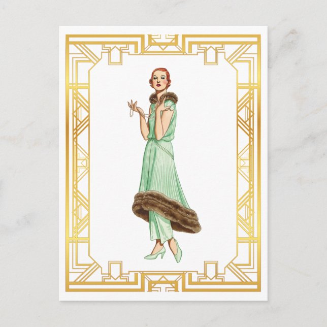 Vintage Fashion 20s Flapper Pant Dress Art Postcard (Front)