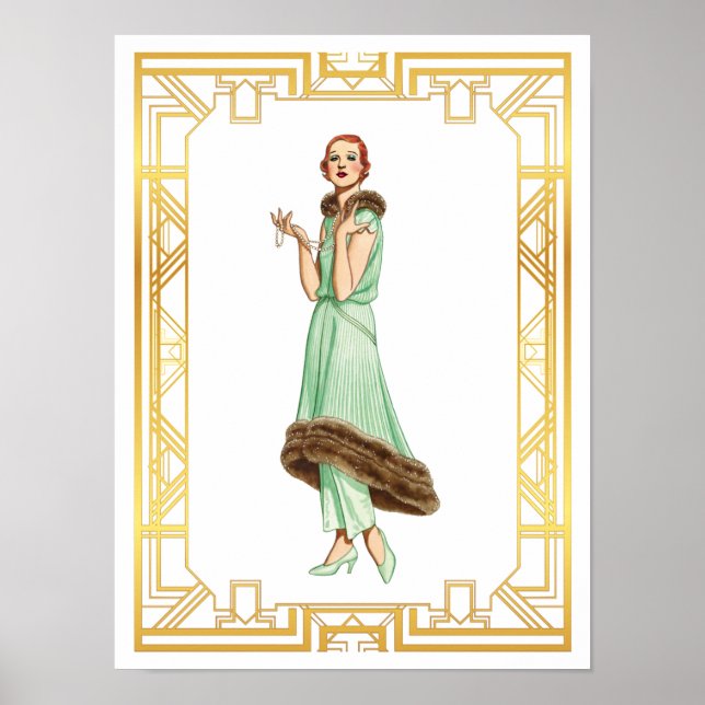 Vintage Fashion 20s Flapper Pant Dress Art Poster (Front)