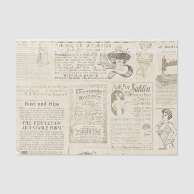 Vintage Fashion Advertisements Newsprint Tissue Paper (Front)