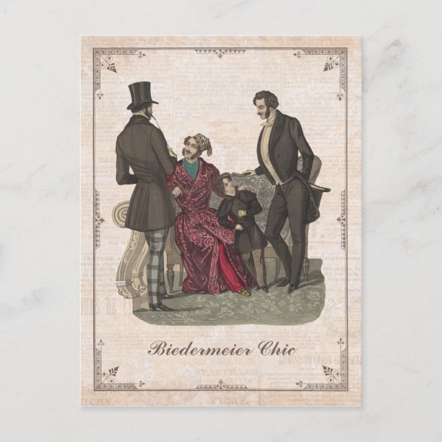 Vintage Fashion Biedermeier Gentlemen Custom Text Postcard (Front)