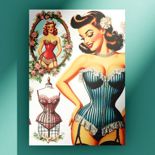 Vintage Fashion Corset Pin Up Postcard