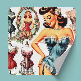Vintage Fashion Corset Pin Up Square Sticker