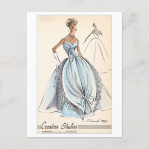 Vintage Fashion Design for Evening Gown Postcard