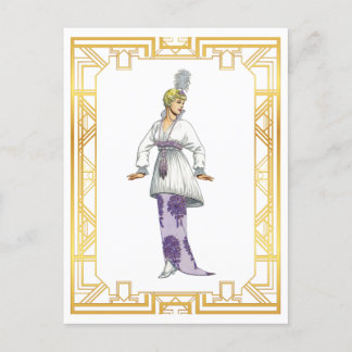 Vintage Fashion Early 1900s Evening Gown Feather Postcard