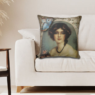 vintage fashion floral butterfly victorian woman cushion