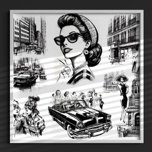 Vintage Fashion Girl Drawing Poster