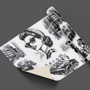 Vintage Fashion Girl Drawing Wrapping Paper