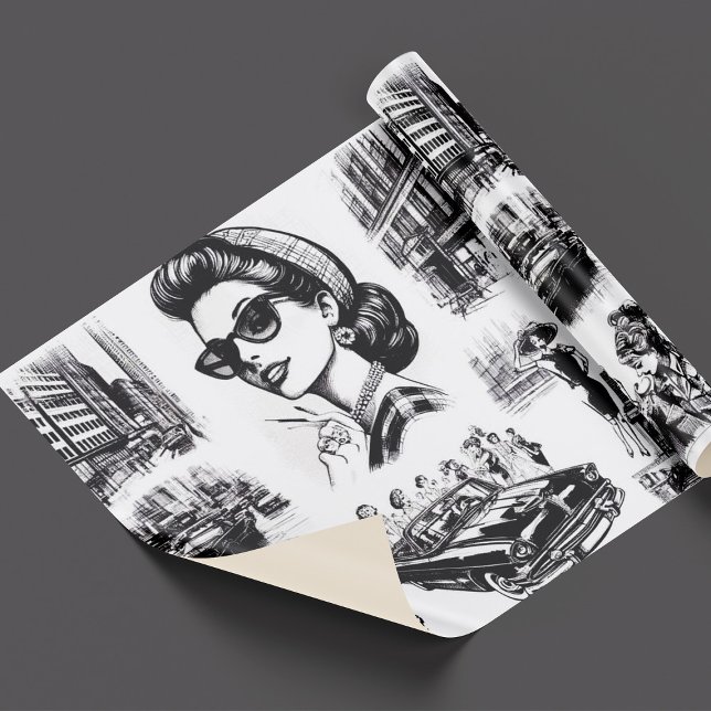 Vintage Fashion Girl Drawing Wrapping Paper (Creator Uploaded)