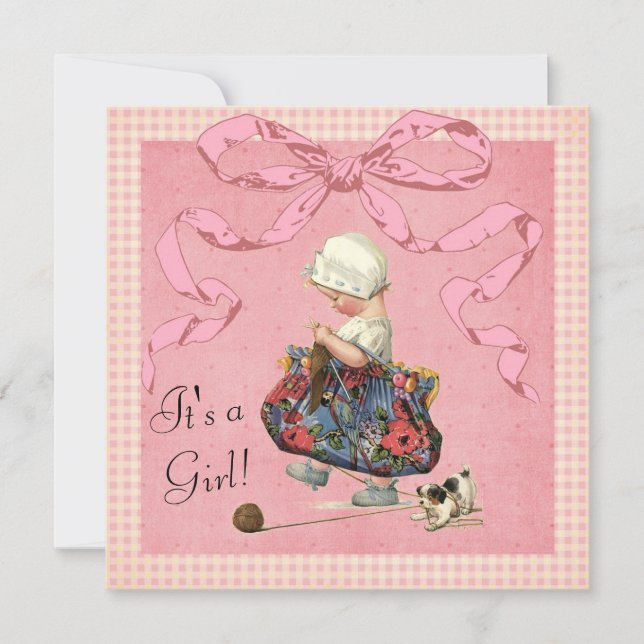 Vintage Fashion Girl Pink Ribbon Baby Shower Invitation (Front)
