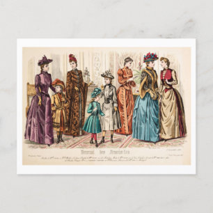 Vintage Fashion Illustration Dresses 1889 Postcard