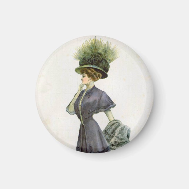  Vintage Fashion Illustration Lady Botanical Hat  Magnet (Front)