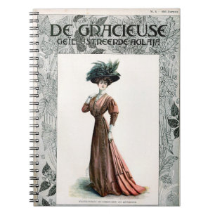 Vintage Fashion Illustration Lady Feather Hat Notebook