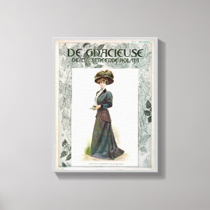 Vintage Fashion Illustration Lady Holding A Book Canvas Print