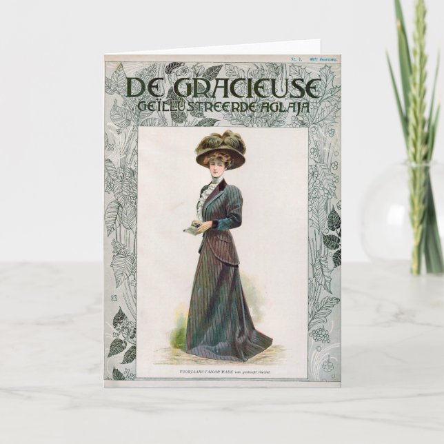 Vintage Fashion Illustration Lady Holding A Book  Card (Front)