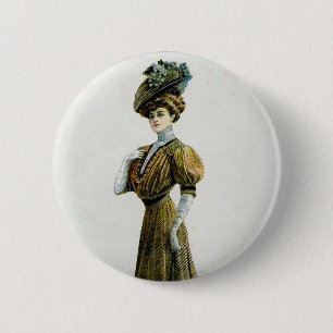 Vintage Fashion Illustration Lady In Grapes Hat  6 Cm Round Badge