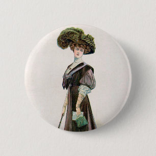 Vintage Fashion Illustration Lady With Cane 6 Cm Round Badge