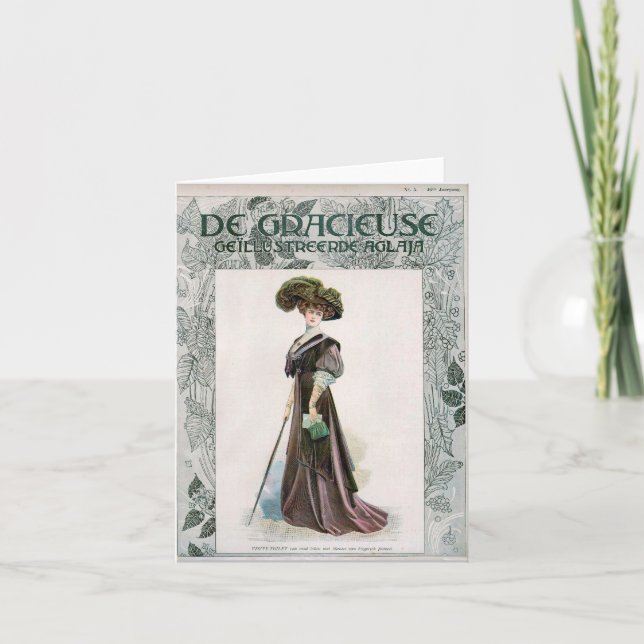  Vintage Fashion Illustration Lady With Cane  Card (Front)