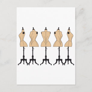 vintage fashion mannequins, old dress forms postcard