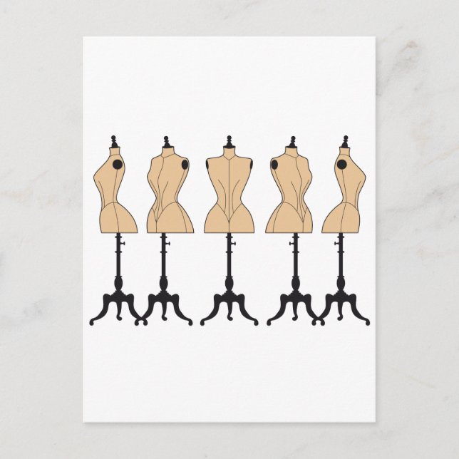 vintage fashion mannequins, old dress forms postcard (Front)