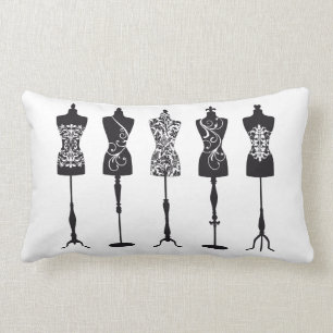 Vintage fashion mannequins silhouettes lumbar cushion