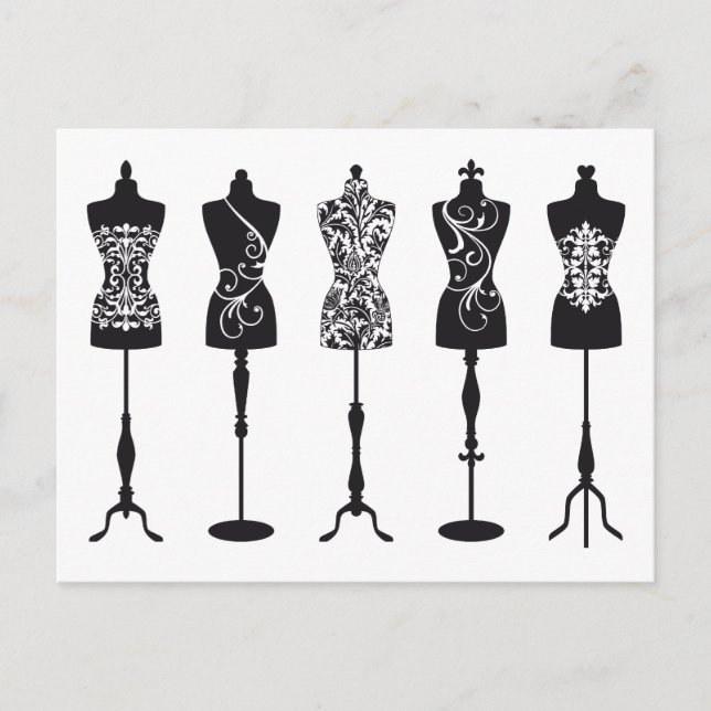 Vintage fashion mannequins silhouettes postcard (Front)