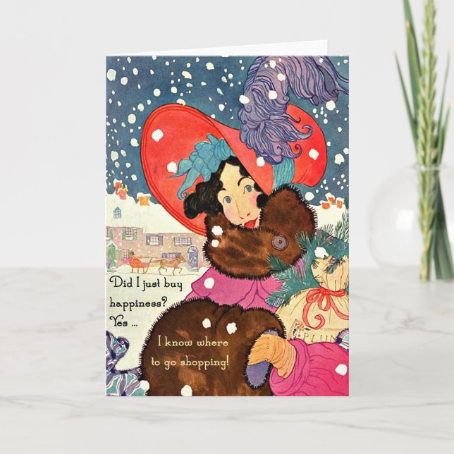 Vintage Fashion Shopaholic Holiday Card (Front)