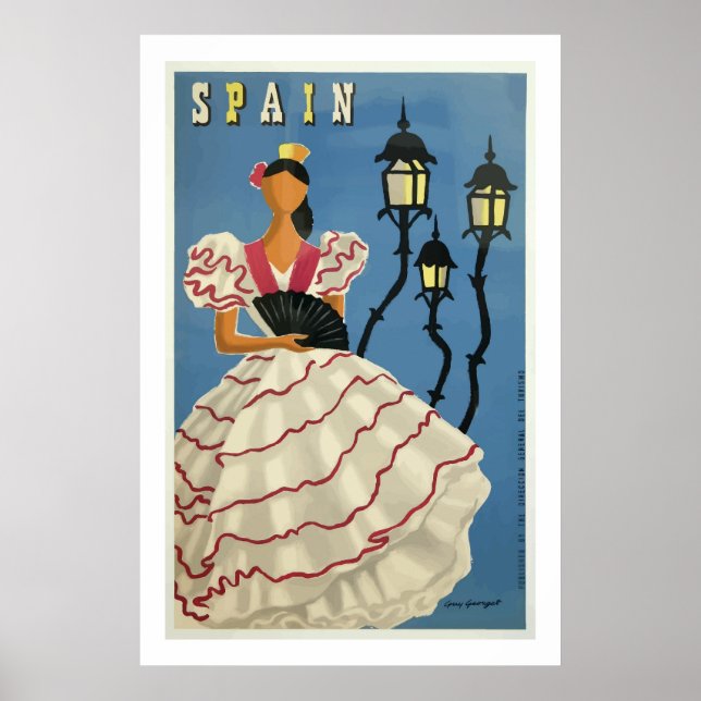 Vintage Fashion Spain Travel Poster Print (Front)