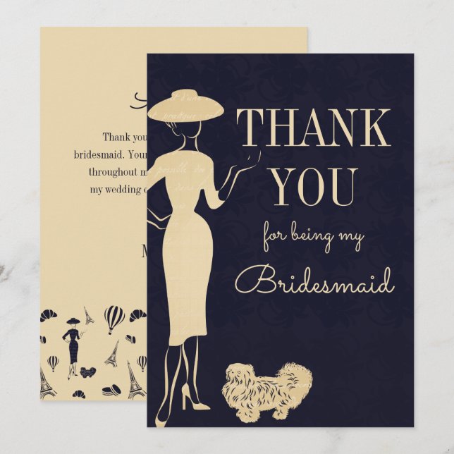 Vintage Fashion Thank You Bridesmaid Card (Front/Back)