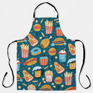 vintage Fast Food Icons Seamless Pattern. Repeat C Apron