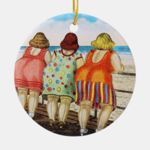 Vintage Fat Bottomed Girls at Beach Ceramic Tree Decoration