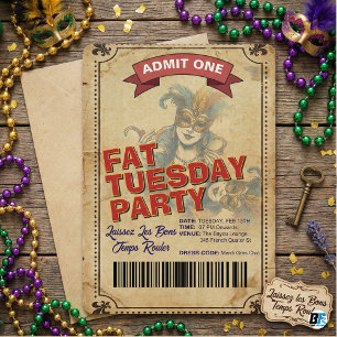 Vintage Fat Tuesday Party Ticket   Mardi Gras Invitation