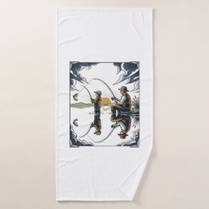 Vintage Father and Child Fishing Engraving Shirt D Bath Towel