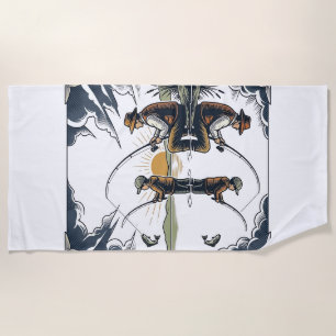 Vintage Father and Child Fishing Engraving Shirt D Beach Towel