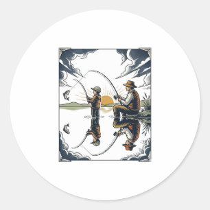 Vintage Father and Child Fishing Engraving Shirt D Classic Round Sticker