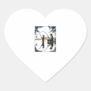 Vintage Father and Child Fishing Engraving Shirt D Heart Sticker