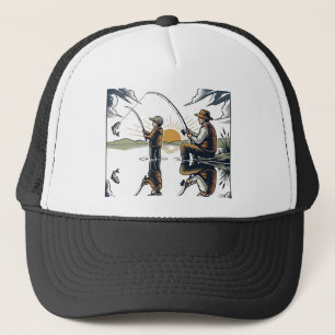Vintage Father and Child Fishing Engraving Shirt D Trucker Hat
