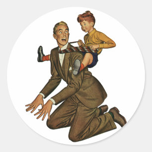 Vintage Father and Son, Funny, Silly Father's Day Classic Round Sticker
