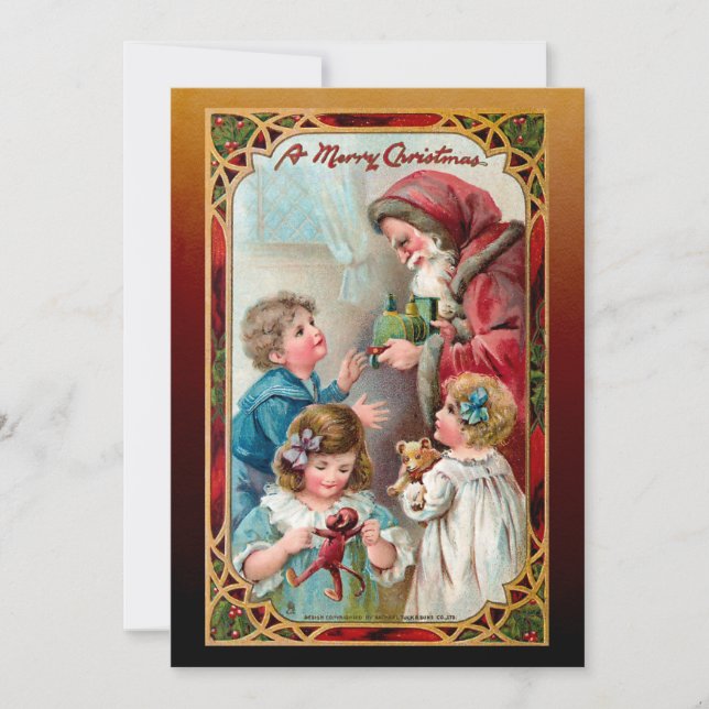 Vintage Father Christmas and Children Holiday Card (Front)