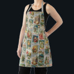 Vintage Father Christmas, Angels & Winter Collage Apron<br><div class="desc">Festive Christmas collage featuring Victorian cards from a series published in 1908 featuring Santa,  angels,  happy children,  pine forests,  quaint village churches and rustic snowy winter scenes on silver background.</div>