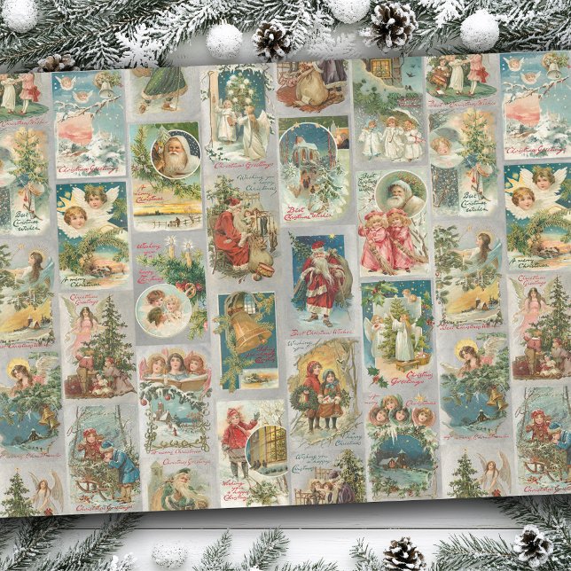 Vintage Father Christmas, Angels & Winter Collage Tissue Paper (Creator Uploaded)