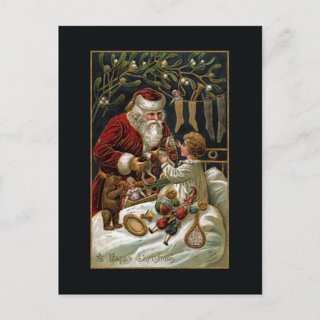 Vintage Father Christmas Giving Gifts to Child Postcard (Front)