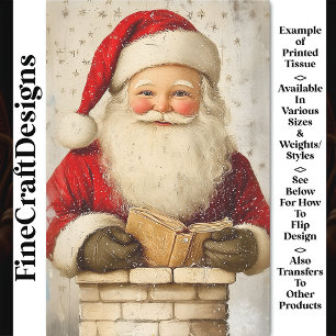 Vintage Father Christmas In Chimney AZ5 Decoupage Tissue Paper