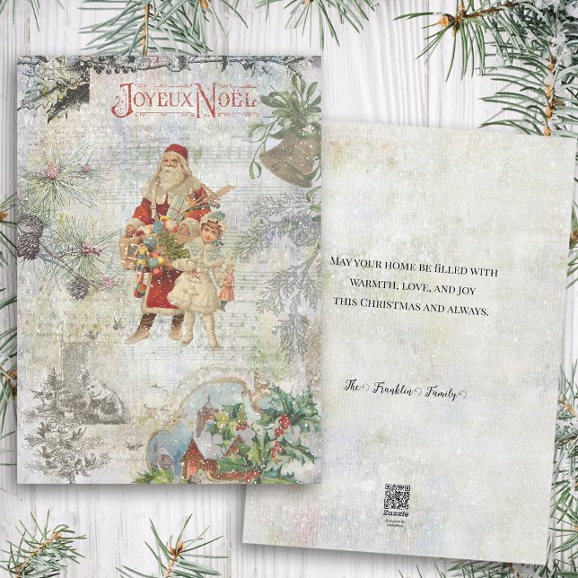 Vintage Father Christmas in Snow Collage Holiday Card (Creator Uploaded)