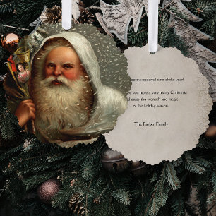 Vintage Father Christmas in Snow with Toys Tree Decoration Card