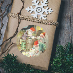 Vintage Father Christmas Santa Claus Elf Gifts Classic Round Sticker