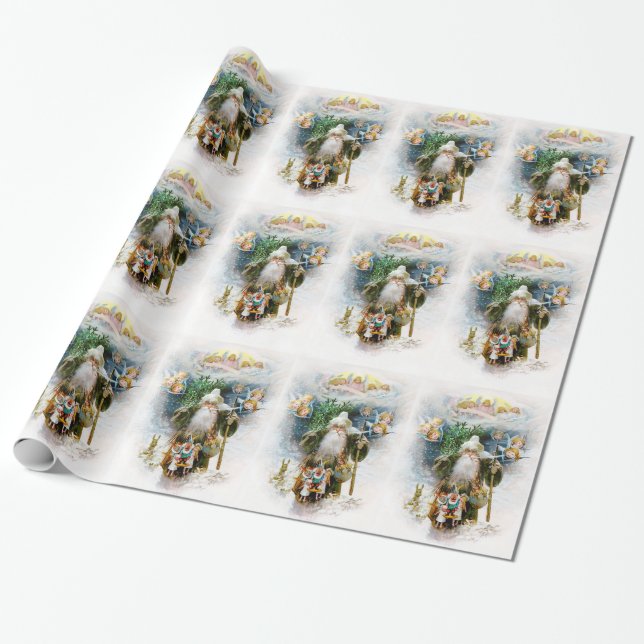 Vintage Father Christmas Wrapping Paper (Unrolled)