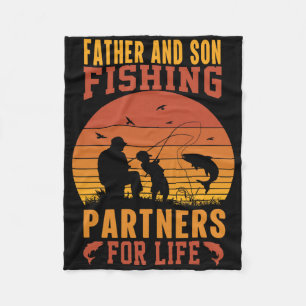 Vintage Father Son Fishing Partners For Life Dad M Fleece Blanket