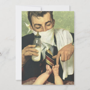 Vintage Father's Day, Dad Giving Baby a Bottle Invitation