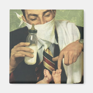 Vintage Father's Day, Dad Giving Baby a Bottle Magnet
